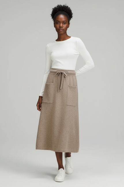 Jupe Midi Laine Beige Poches Chic