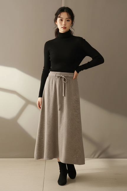 Jupe Midi Laine A-Line Élégante