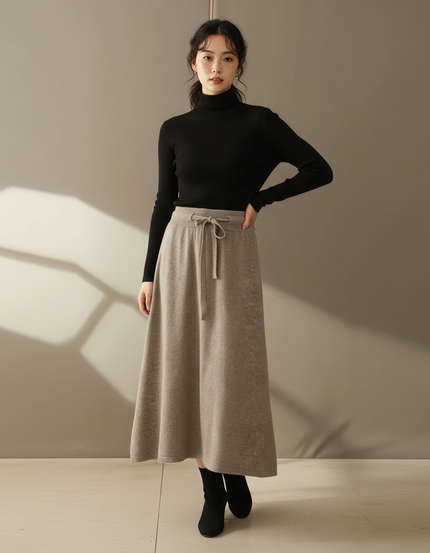 Jupe Midi Laine A-Line Élégante