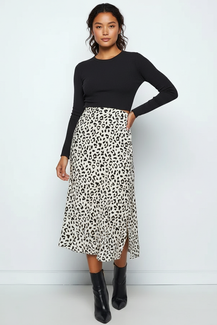 Jupe Midi Léopard Fendue Chic