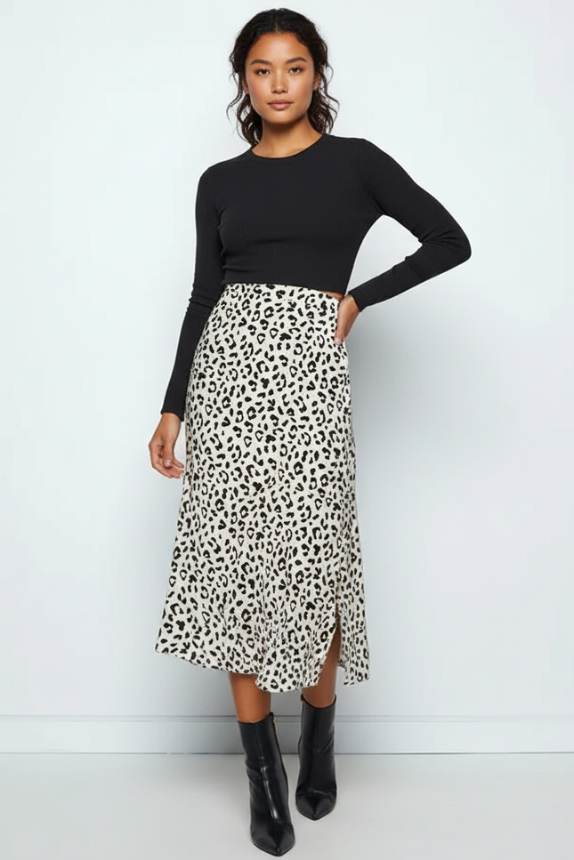 Jupe Midi Léopard Fendue Chic