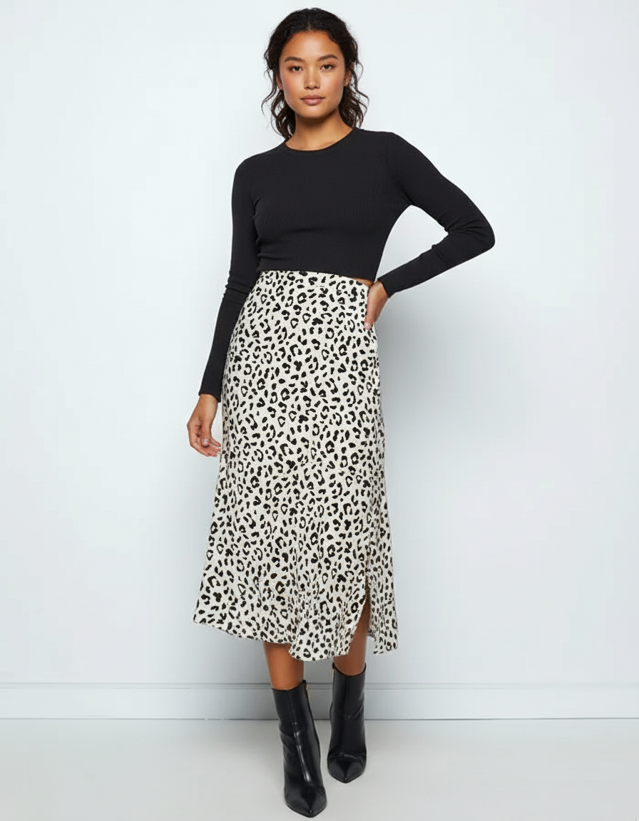 Jupe Midi Léopard Fendue Chic