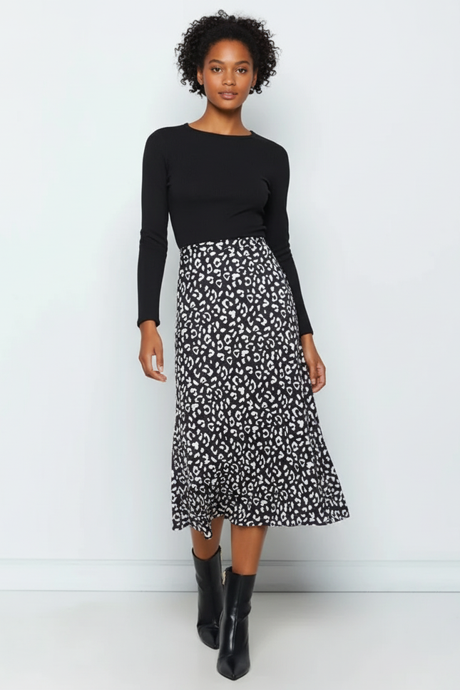 Jupe Midi Imprimée Léopard Fluide