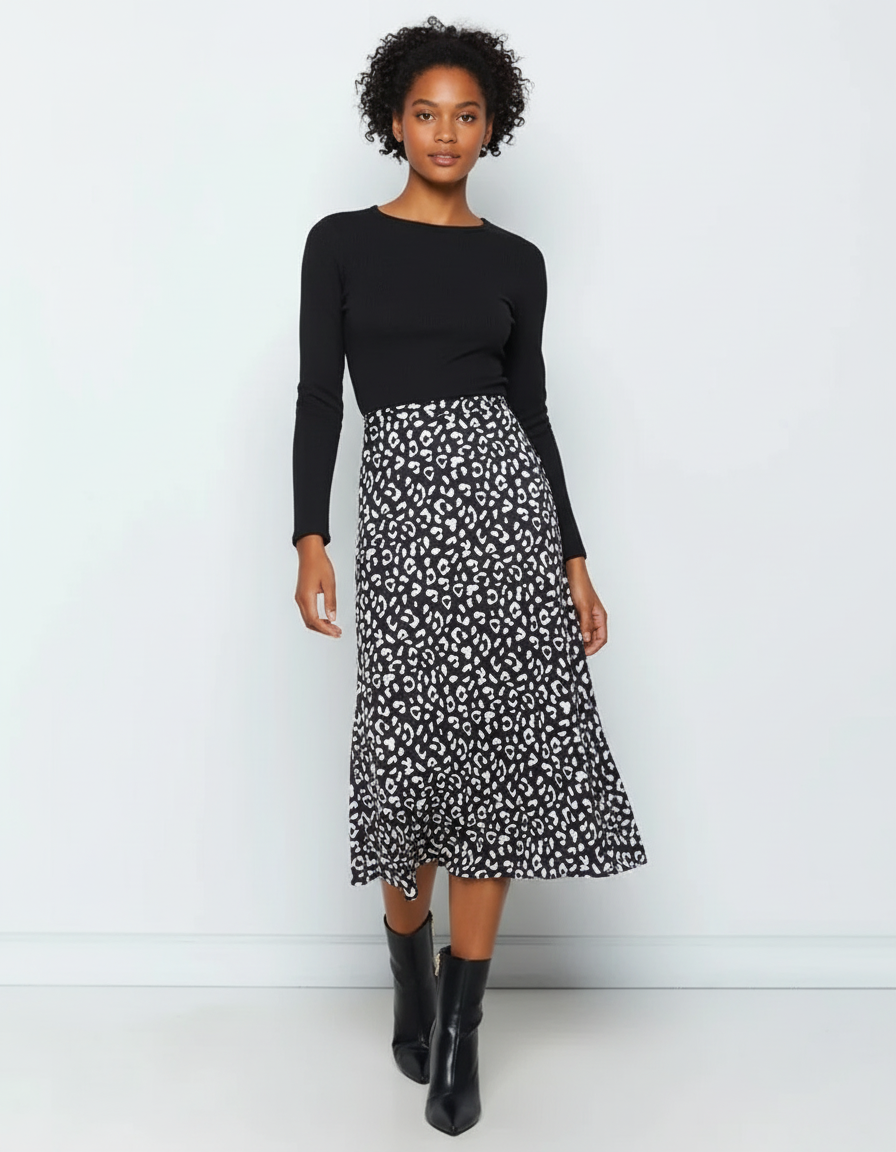 Jupe Midi Imprimée Léopard Fluide