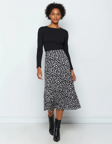 Jupe Midi Imprimée Léopard Fluide