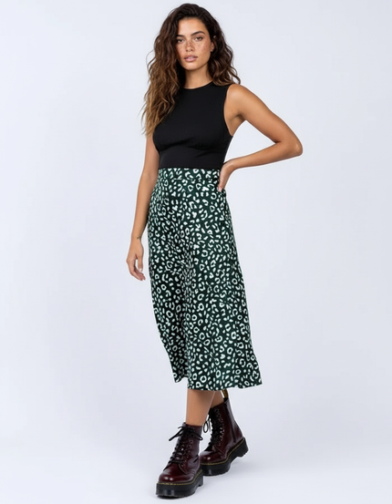 Jupe Midi Léopard Verte Élégante