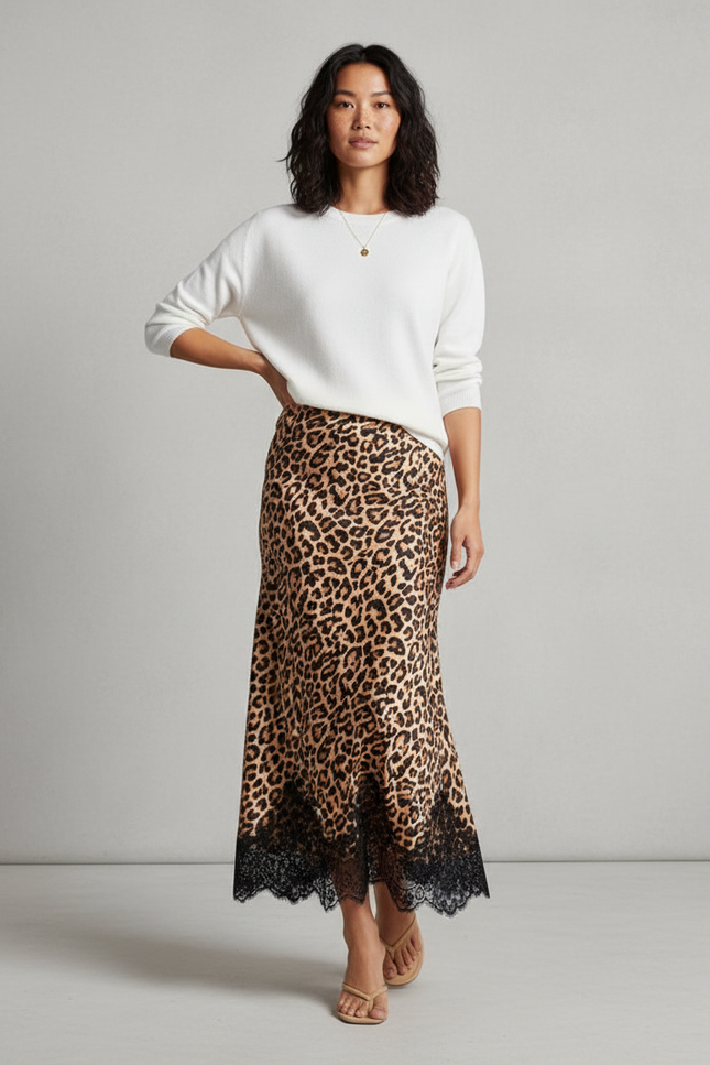 Jupe Midi Léopard Dentelle Chic