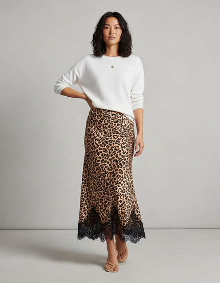 Jupe Midi Léopard Dentelle Chic