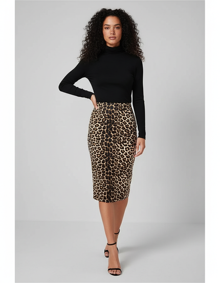 Jupe Midi Léopard Coupe Crayon Chic