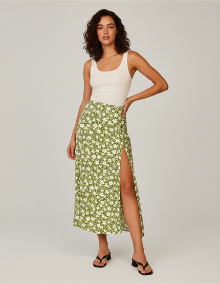 Jupe Midi Fleurie À Fente Chic