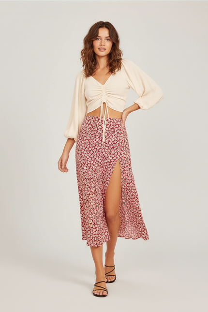 Jupe Midi Fleurie Fendue Élégante