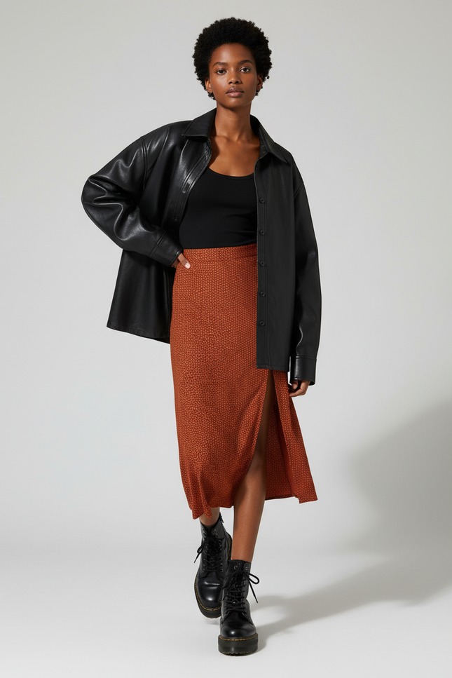 Jupe Midi Élégante Rouille Fendue