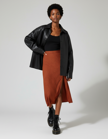 Jupe Midi Élégante Rouille Fendue