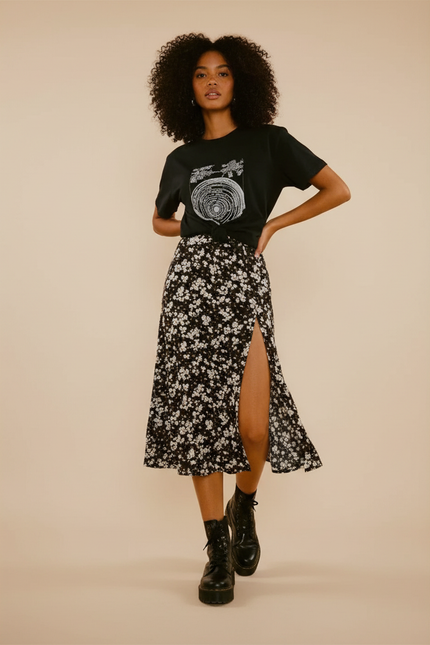 Jupe Midi Fleurie Fendue Élégante romantique