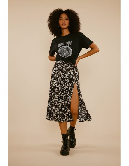 Jupe Midi Fleurie Fendue Élégante romantique