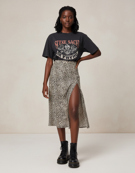 Jupe Midi Léopard Fendue Élégante