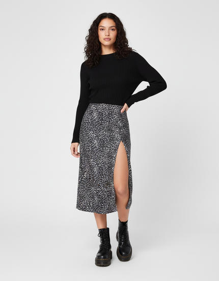Jupe Midi Imprimé Léopard Fendue Élégante audacieuse