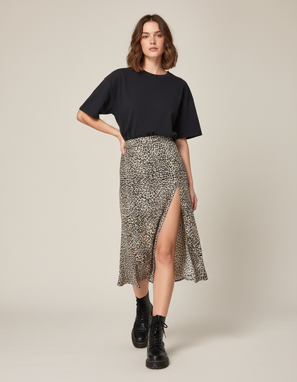 Jupe Midi Léopard Chic Fendue