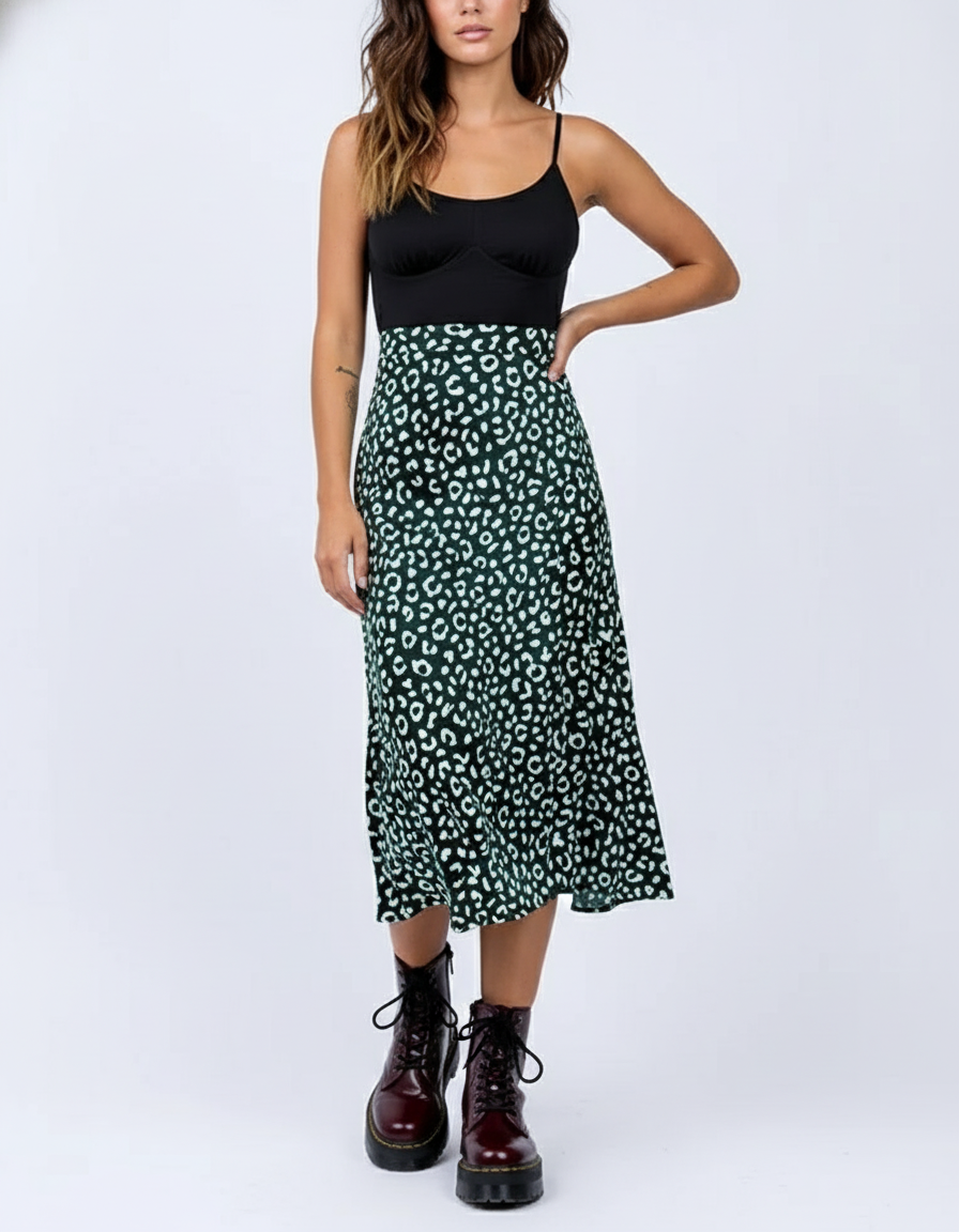 Jupe Midi Imprimé Léopard Fluide