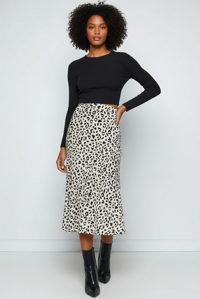Jupe Midi Imprimé Léopard Fluide Chic