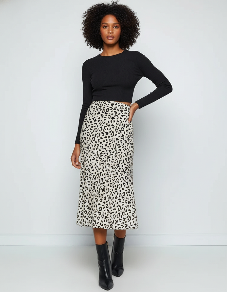 Jupe Midi Imprimé Léopard Fluide Chic