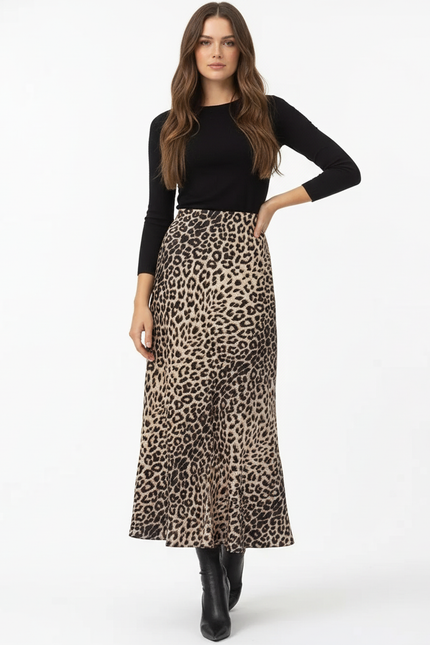 Jupe Midi Leopard Fluide Élégante