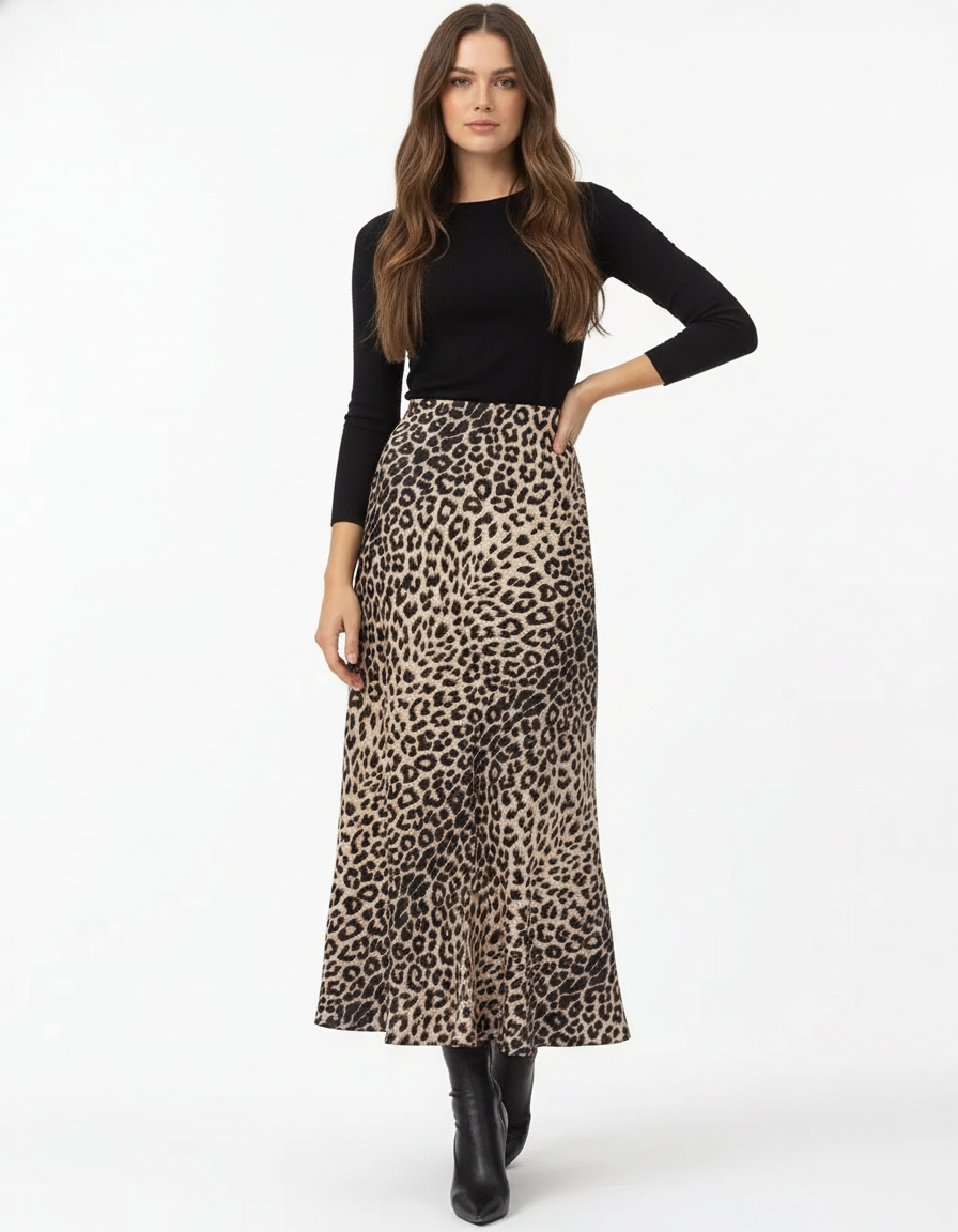 Jupe Midi Leopard Fluide Élégante