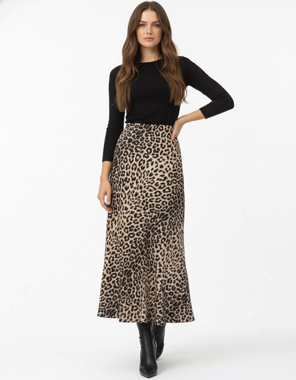 Jupe Midi Leopard Fluide Élégante