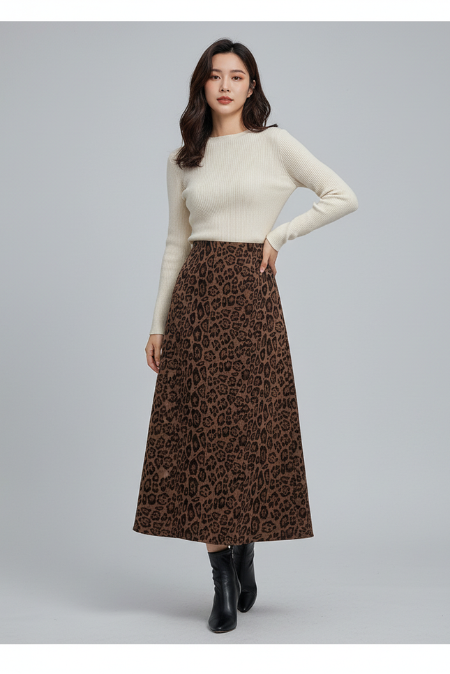 Jupe Midi Léopard Marron Vintage