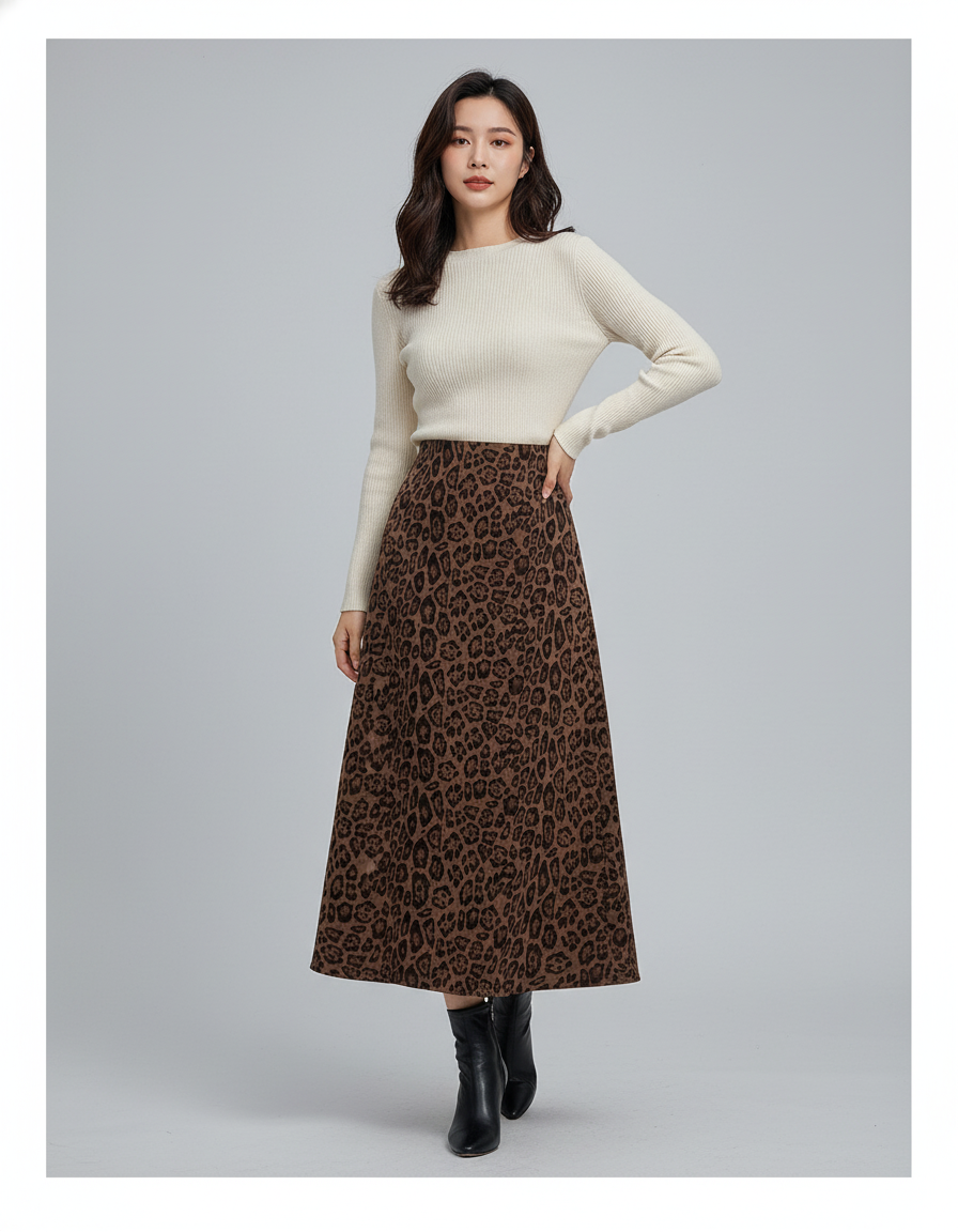 Jupe Midi Léopard Marron Vintage