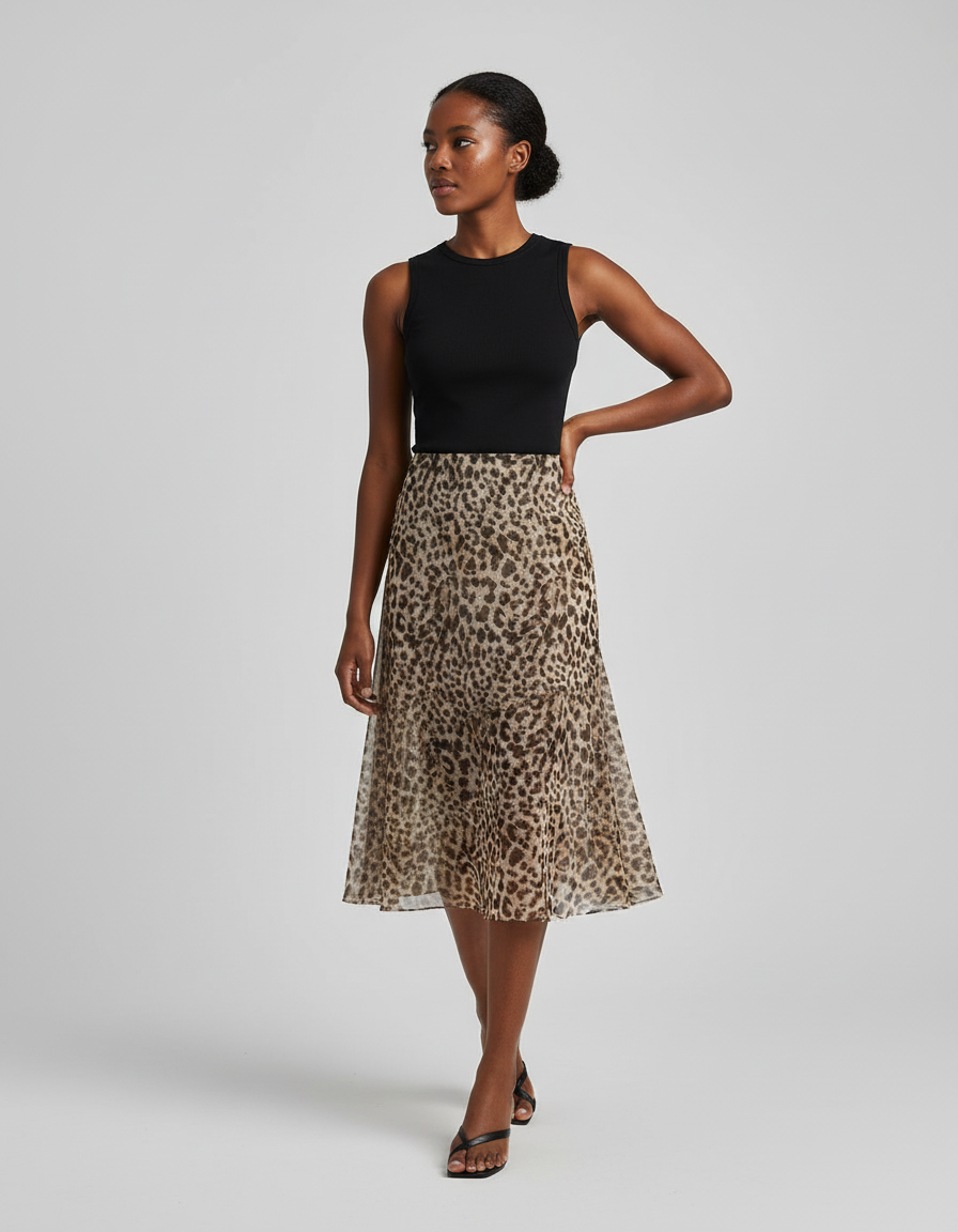 Jupe Midi Léopard Fluide Chic