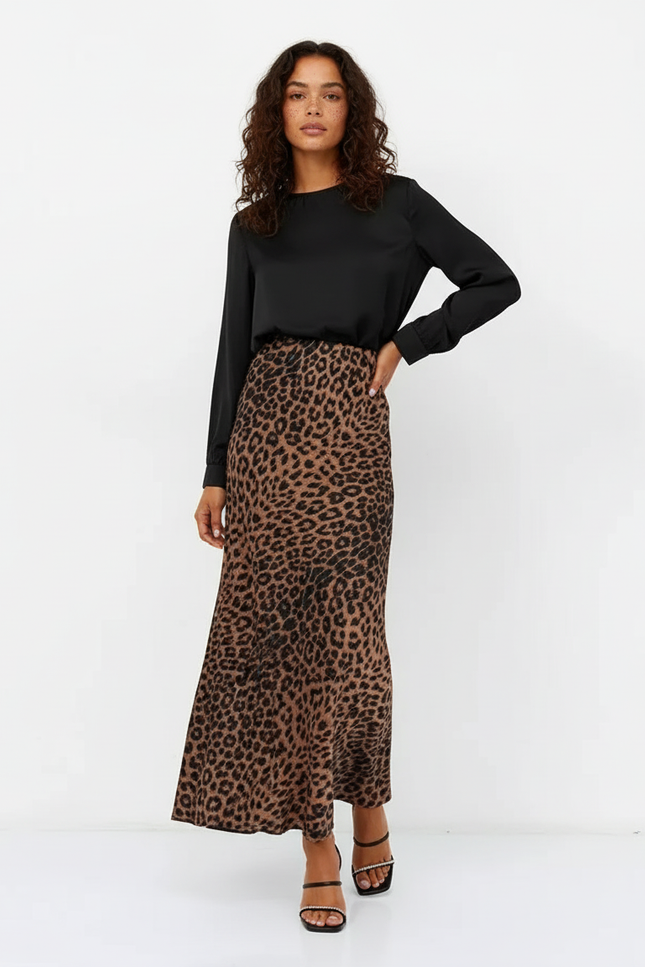 Jupe Midi Léopard Fluide Élégante