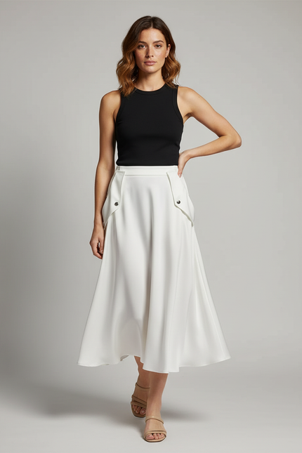 Jupe Midi Blanche Poches Élégante