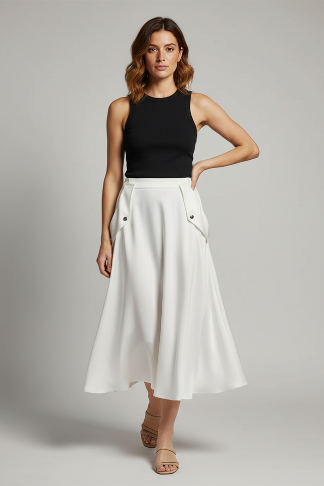 Jupe Midi Blanche Poches Élégante
