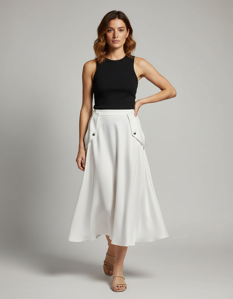 Jupe Midi Blanche Poches Élégante