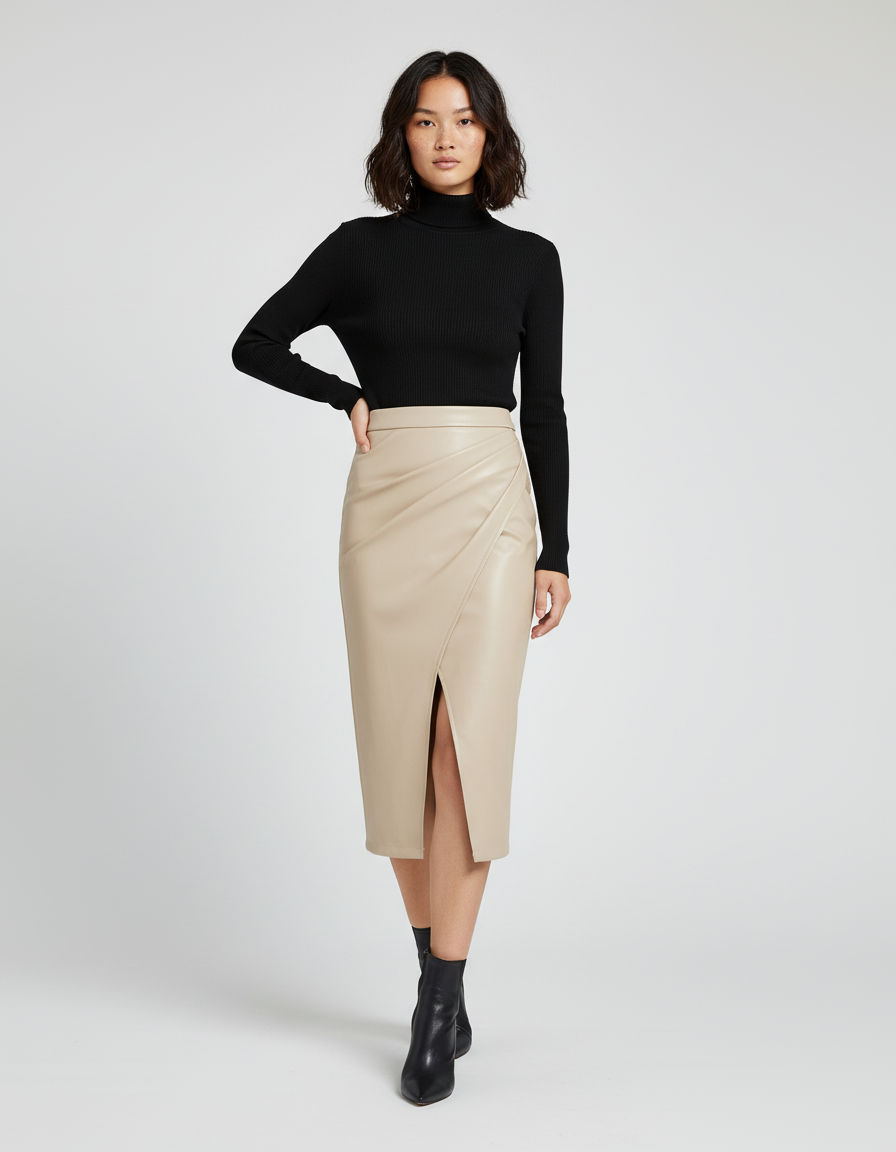 Jupe Midi Beige Fendue Chic