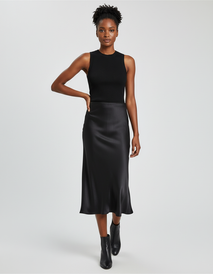 Jupe Midi Noir Satinée Élégante