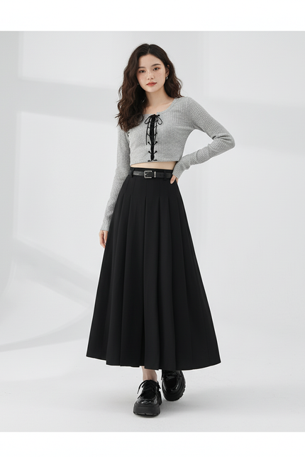 Jupe Midi Noire Plissée Élégante féminine