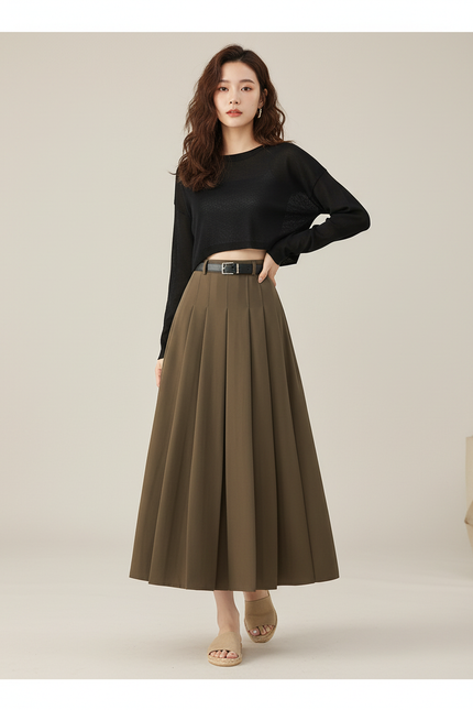 Jupe Midi Plissée Trapèze Élégante