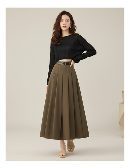 Jupe Midi Plissée Trapèze Élégante