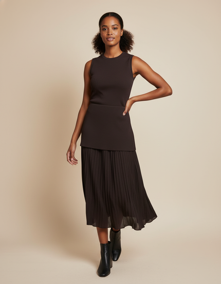 Jupe Midi Plissée Marron Fluide