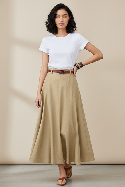 Jupe Midi Beige Fluide Élégante légère
