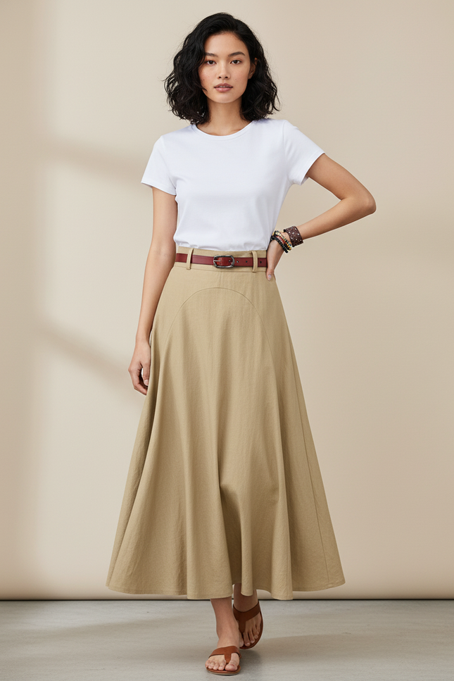 Jupe Midi Beige Fluide Élégante légère