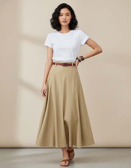 Jupe Midi Beige Fluide Élégante légère