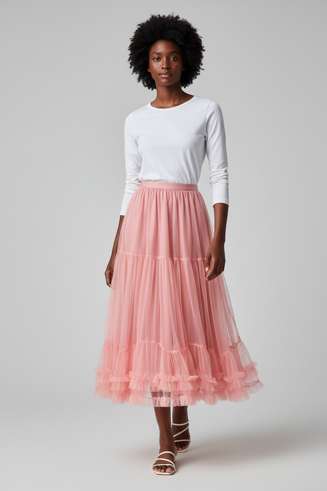 Jupe Midi Rose Poudré