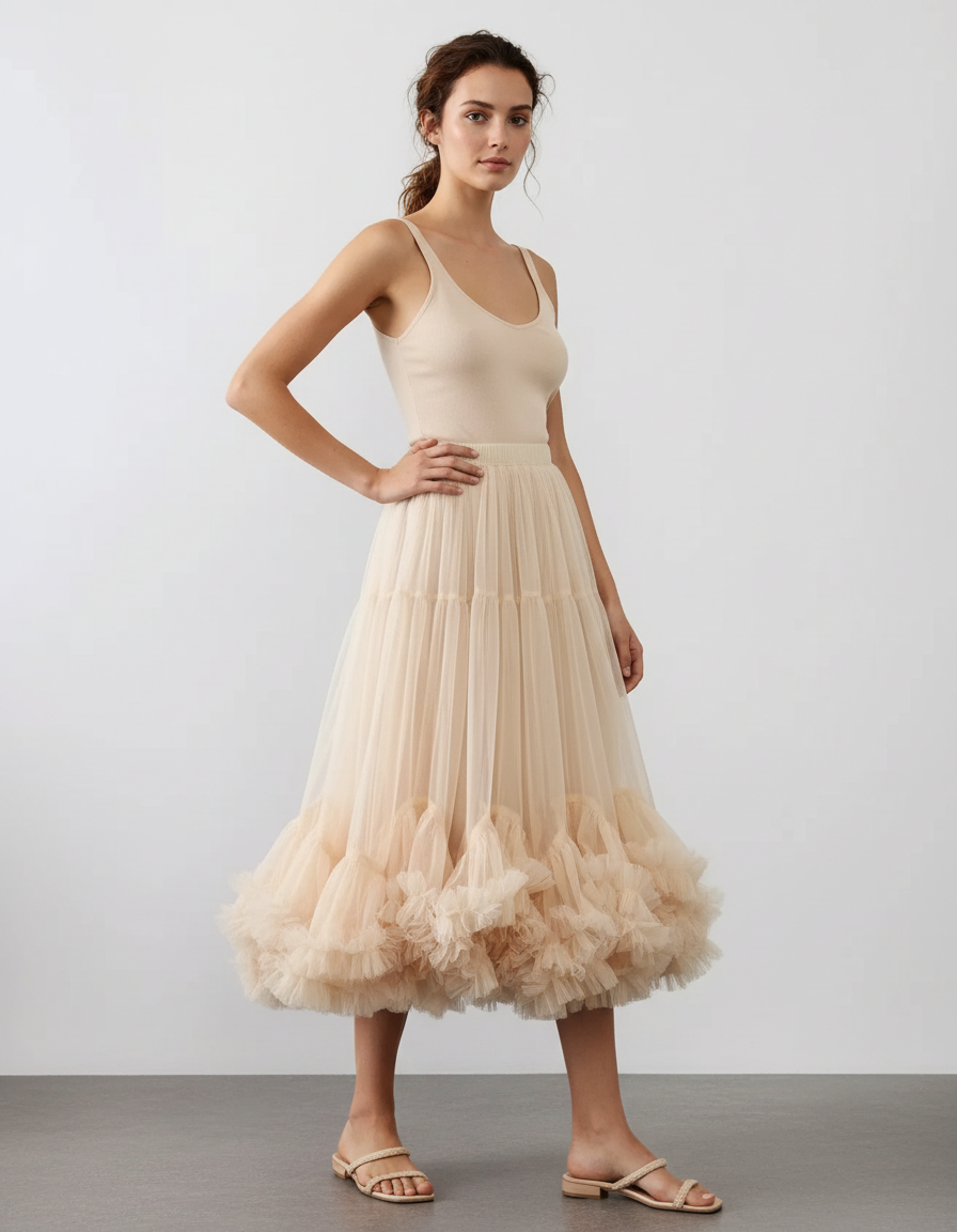 Jupe Midi Tulle Volumineuse Élégante