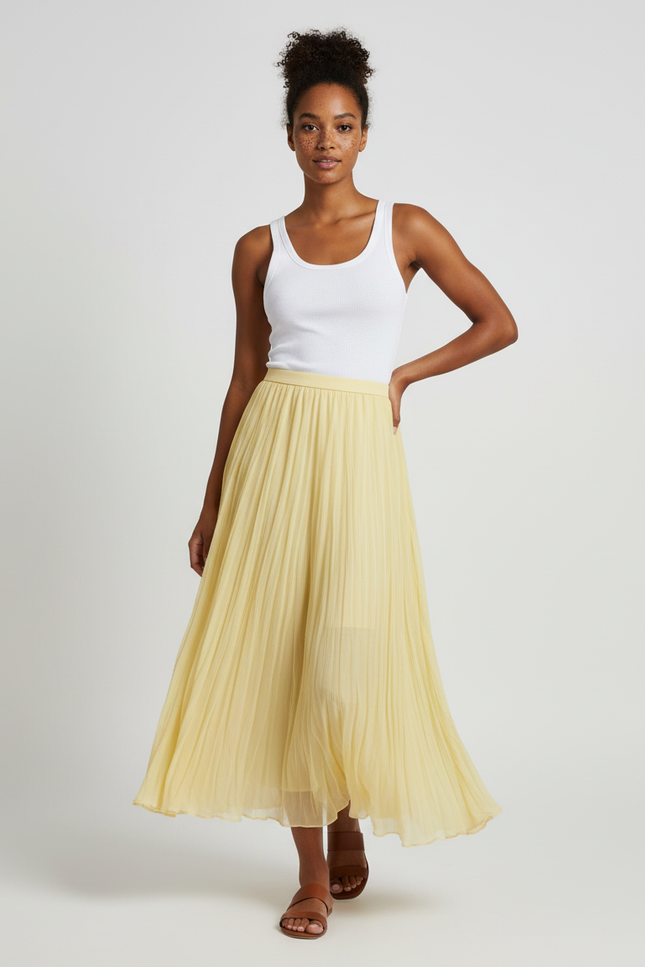 Jupe Midi Jaune Plissée Fluide