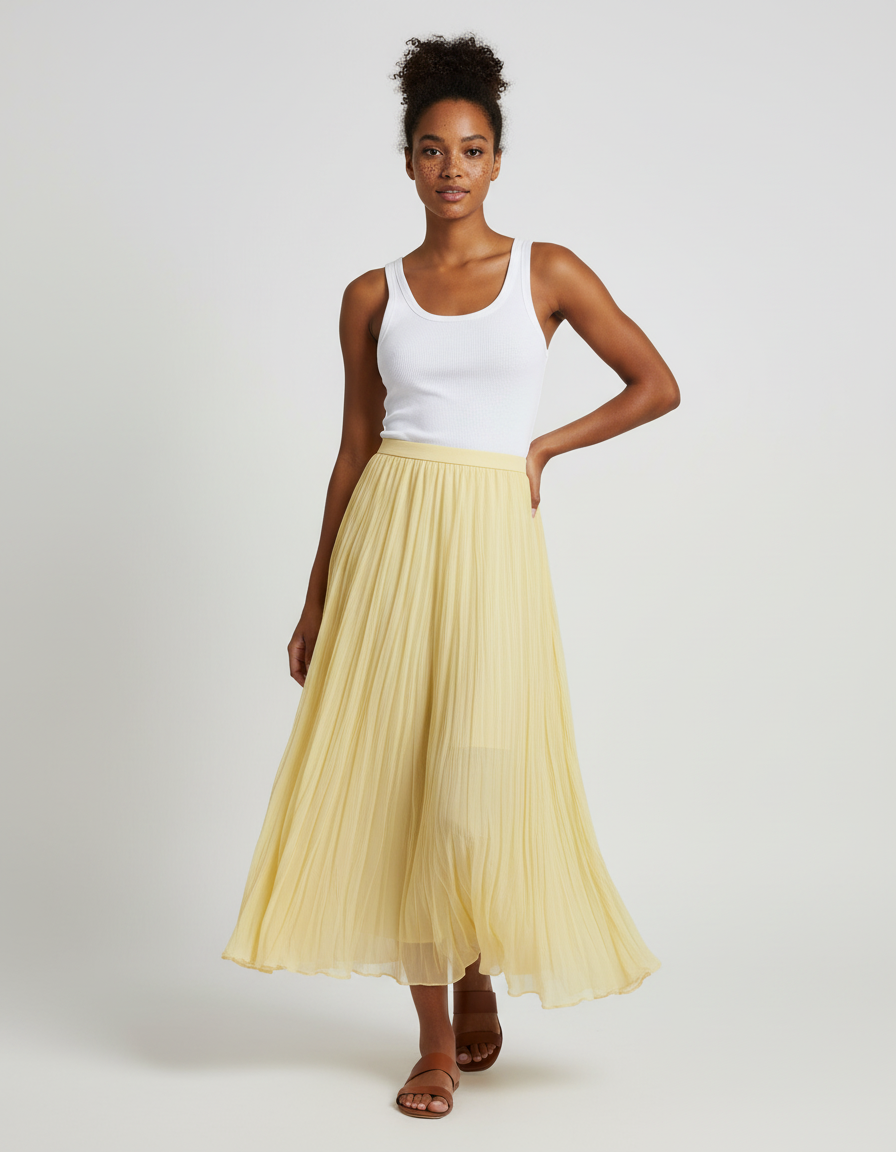 Jupe Midi Jaune Plissée Fluide