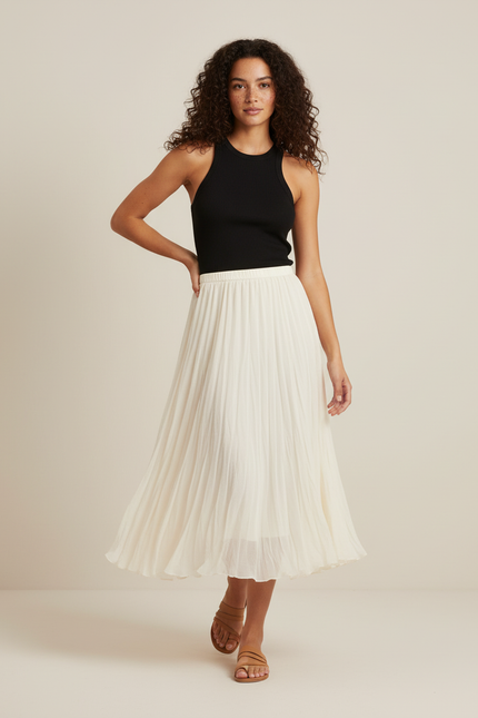Jupe Midi Plissée Crème Fluide aérienne