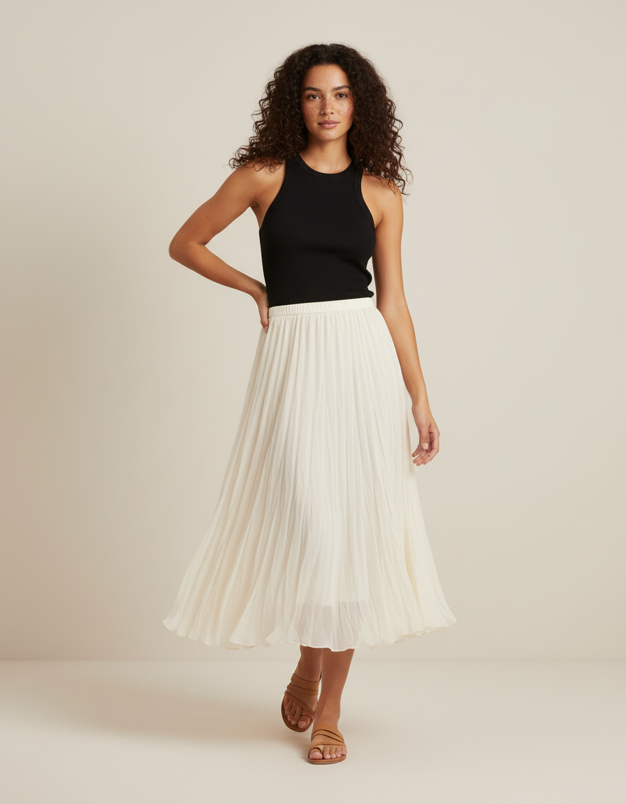 Jupe Midi Plissée Crème Fluide aérienne